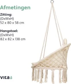 Vita5 Macramé Hangstoel - Voor Binnen En Buiten - Zonder Standaard - Incl. Kussen, Boekenvak En Beschermhoes - Tot 150kg - Beige 22 Vita5 Macramé Hangstoel - Voor Binnen En Buiten - Zonder Standaard - Incl. Kussen, Boekenvak En Beschermhoes - Tot 150kg - Beige -Tuin En Buiten 1020x1200