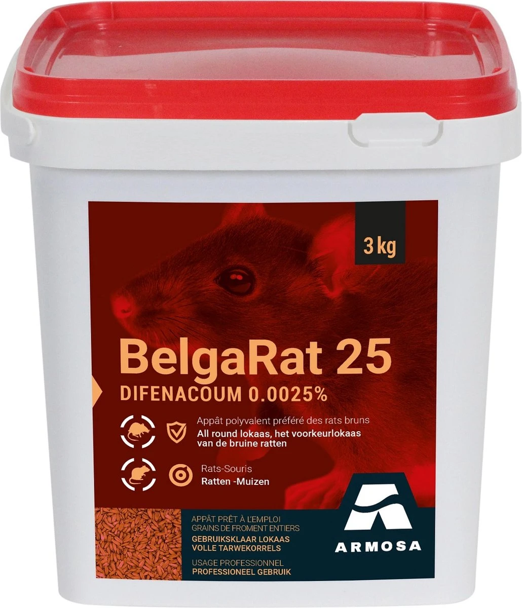 BelgaRat 25 (granen) - 3 Kg - Zeer Krachtige Ratten Bestrijding Voor Binnen En Buiten 3 BelgaRat 25 (granen) - 3 Kg - Zeer Krachtige Ratten Bestrijding Voor Binnen En Buiten