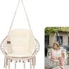 Vita5 Macramé Hangstoel - Voor Binnen En Buiten - Zonder Standaard - Incl. Kussen, Boekenvak En Beschermhoes - Tot 150kg - Beige -Tuin En Buiten 1098x1200
