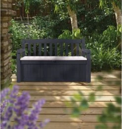 Keter Eden Garden Bench Opbergbank - 265L - 140x60x84cm - Zwart/Grijs -Tuin En Buiten 1132x1200