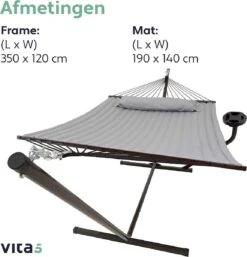 Vita5 Hangmat Met Standaard En Spreidstok – 2 Persoons – Incl. Bekerhouder - Afneembaar Kussen – Uv-bestendig – Lichtgrijs 23 Vita5 Hangmat Met Standaard En Spreidstok – 2 Persoons – Incl. Bekerhouder - Afneembaar Kussen – Uv-bestendig – Lichtgrijs -Tuin En Buiten 1153x1200