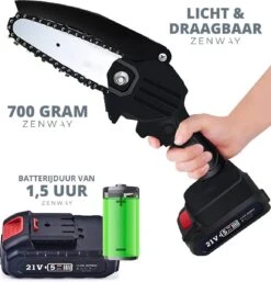 Zenway - Mini Kettingzaag - Snoeizaag - Kettingzaag - Kettingzaag Elektrisch Met 1 Accu- Inclusief Koffer - 1 Extra Accu - Zwart -Tuin En Buiten 1155x1200