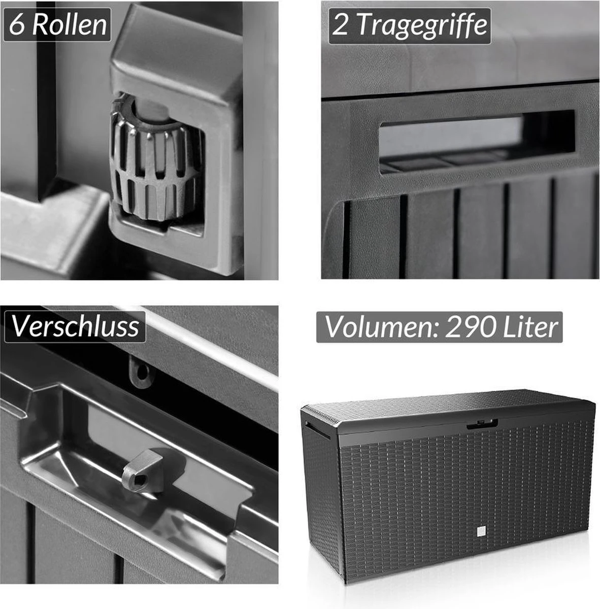 Prosperplast Opbergbox Met Deksel – Waterdicht Wielen 290 L -Antraciet 5 Prosperplast Opbergbox Met Deksel – Waterdicht Wielen 290 L -Antraciet - Afbeelding 3