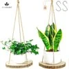 Set Van 2 Boomstam Rond Wandrek Plantenhangers - Boho Jute Houten Plantenrek - Hangpot Voor Binnen/Buiten - Hangende Bloempot Plank - Hangplant Houder - Bohemian Macrame Stijl Wandhanger - Hangplank Plant Hanger - Planthanger - Ø Rond 25-20cm