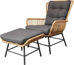 BUITEN Living Dex Wicker Loungestoel Tuin Incl. Wicker Voetenbank | Wicker + Aluminium | Bamboe Antraciet -Tuin En Buiten 1200x1056