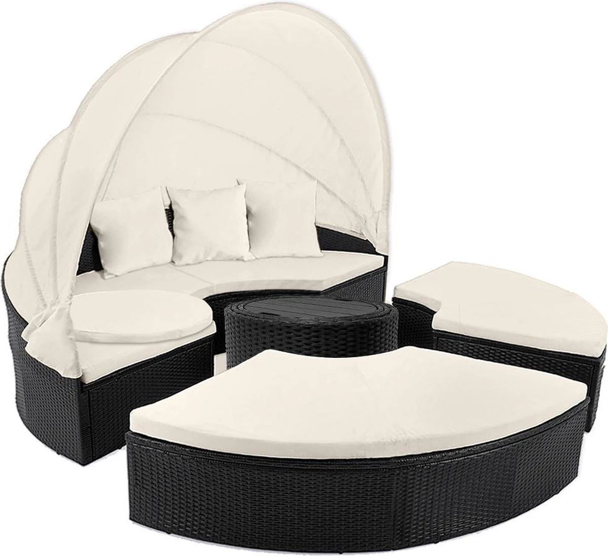 Casaria Polyrattan Zonne-Eiland Ø185cm – Incl. Kussens - Zwart Crème 3 Casaria Polyrattan Zonne-Eiland Ø185cm – Incl. Kussens - Zwart Crème