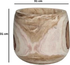 Mica Decorations Pia Bloempot - H31 X Ø31 Cm - Paulownia Hout - Lichtbruin -Tuin En Buiten 1200x1124