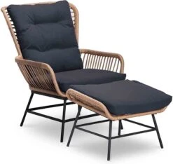 BUITEN Living Dex Wicker Loungestoel Tuin Incl. Wicker Voetenbank | Wicker + Aluminium | Bamboe Antraciet -Tuin En Buiten 1200x1139
