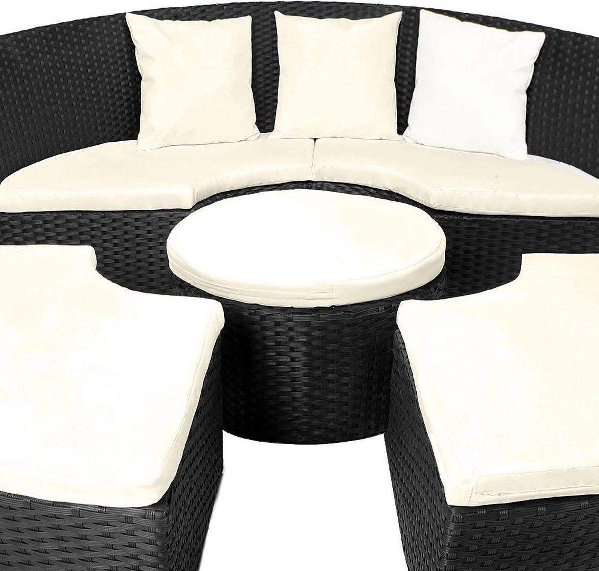 Casaria Polyrattan Zonne-Eiland Ø185cm – Incl. Kussens - Zwart Crème 15 Casaria Polyrattan Zonne-Eiland Ø185cm – Incl. Kussens - Zwart Crème - Afbeelding 13