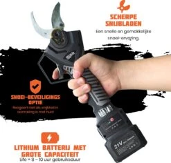 Reichlër® Elektrische Snoeischaar - 40 Mm Snijdiameter - 2x Accu - Anti-cut Functie - Heggenschaar - Takkenschaar - Zwart -Tuin En Buiten 1200x1145