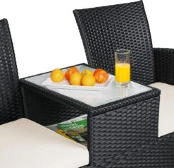 Casaria Polyrattan Tuinbank - Incl. Kussen - 143x55x88 Cm Zwart -Tuin En Buiten 1200x1155