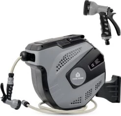 CoolHome - Wandslangenbox 20 Meter + 2 Meter - Tuinslang Met Haspel- Slangenhouder 180° Draaibaar - Tuinslanghaspel Zwart - Grijs -Tuin En Buiten 1200x1158