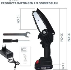 Zenway - Mini Kettingzaag - Snoeizaag - Kettingzaag - Kettingzaag Elektrisch Met 1 Accu- Inclusief Koffer - 1 Extra Accu - Zwart -Tuin En Buiten 1200x1169