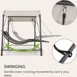 Blumfeldt Palermo Schommelbank - Hollywoodschommel 130 X 207 Cm - Ligbed Met Dak - Schommelstoel Voor 2 Personen - Tuinbank Inclusief Nekkussens - Stalen Frame En Polyester Dak - Grijs -Tuin En Buiten 1200x1197 2