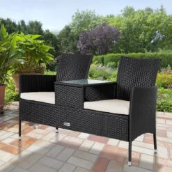 Casaria Polyrattan Tuinbank - Incl. Kussen - 143x55x88 Cm Zwart -Tuin En Buiten 1200x1200 102