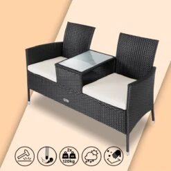 Casaria Polyrattan Tuinbank - Incl. Kussen - 143x55x88 Cm Zwart -Tuin En Buiten 1200x1200 104