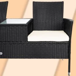 Casaria Polyrattan Tuinbank - Incl. Kussen - 143x55x88 Cm Zwart -Tuin En Buiten 1200x1200 105
