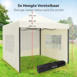 LifeGoods Partytent - 3x3 M - Zijwanden - Easy Up - Opvouwbaar - Waterdicht - Draagtas Met Wieltjes - Beige 16 LifeGoods Partytent - 3x3 M - Zijwanden - Easy Up - Opvouwbaar - Waterdicht - Draagtas Met Wieltjes - Beige -Tuin En Buiten 1200x1200 119