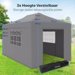 LifeGoods Partytent - 3x4.5 M - Zijwanden - Easy Up - Opvouwbaar - Waterdicht - Draagtas Met Wieltjes - Donkergrijs 21 LifeGoods Partytent - 3x4.5 M - Zijwanden - Easy Up - Opvouwbaar - Waterdicht - Draagtas Met Wieltjes - Donkergrijs -Tuin En Buiten 1200x1200 159