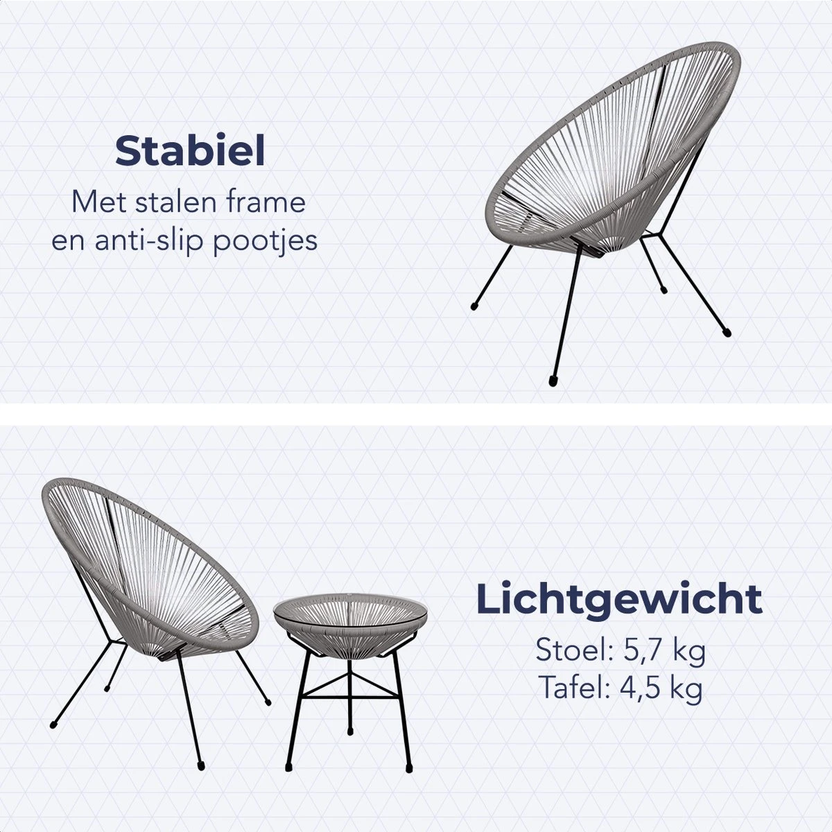 LifeGoods Acapulco Bistroset - 3-Delig - Tuinset Met Bijzettafel - Grijs 7 LifeGoods Acapulco Bistroset - 3-Delig - Tuinset Met Bijzettafel - Grijs - Afbeelding 5