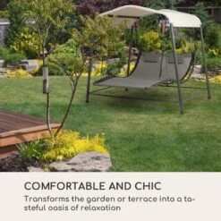 Blumfeldt Palermo Schommelbank - Hollywoodschommel 130 X 207 Cm - Ligbed Met Dak - Schommelstoel Voor 2 Personen - Tuinbank Inclusief Nekkussens - Stalen Frame En Polyester Dak - Grijs -Tuin En Buiten 1200x1200 202