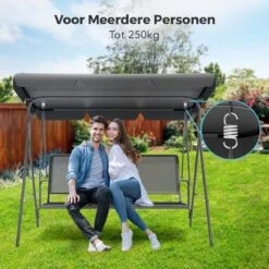 LifeGoods Schommelbank - 3-zits - Tot 250KG - Kantelbaar Dak - UV-bestendig Zonnescherm - 172x104x162cm - Grijs -Tuin En Buiten 1200x1200 221
