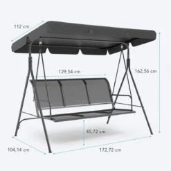 LifeGoods Schommelbank - 3-zits - Tot 250KG - Kantelbaar Dak - UV-bestendig Zonnescherm - 172x104x162cm - Grijs -Tuin En Buiten 1200x1200 226
