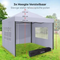 LifeGoods Partytent - 3x3 M - Zijwanden - Easy Up - Opvouwbaar - Waterdicht - Draagtas Met Wieltjes - Donkergrijs -Tuin En Buiten 1200x1200 23