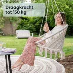 Vita5 Macramé Hangstoel - Voor Binnen En Buiten - Zonder Standaard - Incl. Kussen, Boekenvak En Beschermhoes - Tot 150kg - Beige 18 Vita5 Macramé Hangstoel - Voor Binnen En Buiten - Zonder Standaard - Incl. Kussen, Boekenvak En Beschermhoes - Tot 150kg - Beige -Tuin En Buiten 1200x1200 244