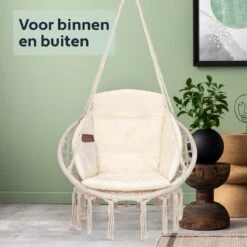 Vita5 Macramé Hangstoel - Voor Binnen En Buiten - Zonder Standaard - Incl. Kussen, Boekenvak En Beschermhoes - Tot 150kg - Beige 19 Vita5 Macramé Hangstoel - Voor Binnen En Buiten - Zonder Standaard - Incl. Kussen, Boekenvak En Beschermhoes - Tot 150kg - Beige -Tuin En Buiten 1200x1200 245