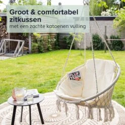 Vita5 Macramé Hangstoel - Voor Binnen En Buiten - Zonder Standaard - Incl. Kussen, Boekenvak En Beschermhoes - Tot 150kg - Beige 20 Vita5 Macramé Hangstoel - Voor Binnen En Buiten - Zonder Standaard - Incl. Kussen, Boekenvak En Beschermhoes - Tot 150kg - Beige -Tuin En Buiten 1200x1200 246