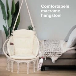 Vita5 Macramé Hangstoel - Voor Binnen En Buiten - Zonder Standaard - Incl. Kussen, Boekenvak En Beschermhoes - Tot 150kg - Beige 21 Vita5 Macramé Hangstoel - Voor Binnen En Buiten - Zonder Standaard - Incl. Kussen, Boekenvak En Beschermhoes - Tot 150kg - Beige -Tuin En Buiten 1200x1200 247