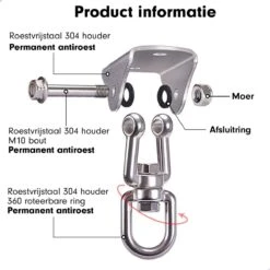 Luxe Ophangsysteem - 180° Schommelen, 360° Roteerbaar - Plafondhaak - Ophanghaak - Hangstoel Buiten - Hangstoel Binnen – Schommelstoel - Schommel - Bokszakken - RVS - Nederlandse Handleiding - -Tuin En Buiten 1200x1200 35