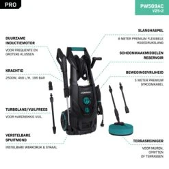 VONROC PRO Hogedrukreiniger V25-2 – 2500W – 195 Bar – 468 L/h – Duurzame Inductiemotor – Incl. 8m Slang, Slanghaspel, Terrasreiniger, Reinigingstank En Meer 17 VONROC PRO Hogedrukreiniger V25-2 – 2500W – 195 Bar – 468 L/h – Duurzame Inductiemotor – Incl. 8m Slang, Slanghaspel, Terrasreiniger, Reinigingstank En Meer -Tuin En Buiten 1200x1200 360