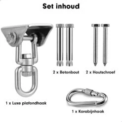 Luxe Ophangsysteem - 180° Schommelen, 360° Roteerbaar - Plafondhaak - Ophanghaak - Hangstoel Buiten - Hangstoel Binnen – Schommelstoel - Schommel - Bokszakken - RVS - Nederlandse Handleiding - -Tuin En Buiten 1200x1200 37