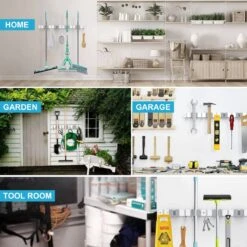 BOTC Bezemhouder - 5 Houders 6 Haken Bezem Ophangsysteem - Zeflklevend - Opbergsysteem - Ophanghaken - Tuingereedschap - Gereedschap Opbergen -Tuin En Buiten 1200x1200 385