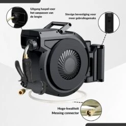 Buxibo - Wandslangenbox 20 Meter + 2 Meter - Tuinslang Met Haspel - 9 Sproei Standen - Slangenhouder 180° Draaibaar - Tuinslanghaspel Zwart+ Gratis Sproeier - Zwart -Tuin En Buiten 1200x1200 531