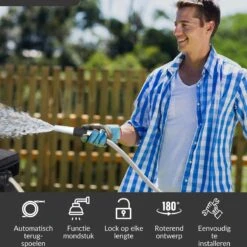 Buxibo - Wandslangenbox 20 Meter + 2 Meter - Tuinslang Met Haspel - 9 Sproei Standen - Slangenhouder 180° Draaibaar - Tuinslanghaspel Zwart+ Gratis Sproeier - Zwart -Tuin En Buiten 1200x1200 532