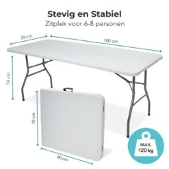 LifeGoods Klaptafel - Inklapbaar - 70x180cm - Verstelbare Vouwtafel - Weerbestendig - Wit -Tuin En Buiten 1200x1200 65