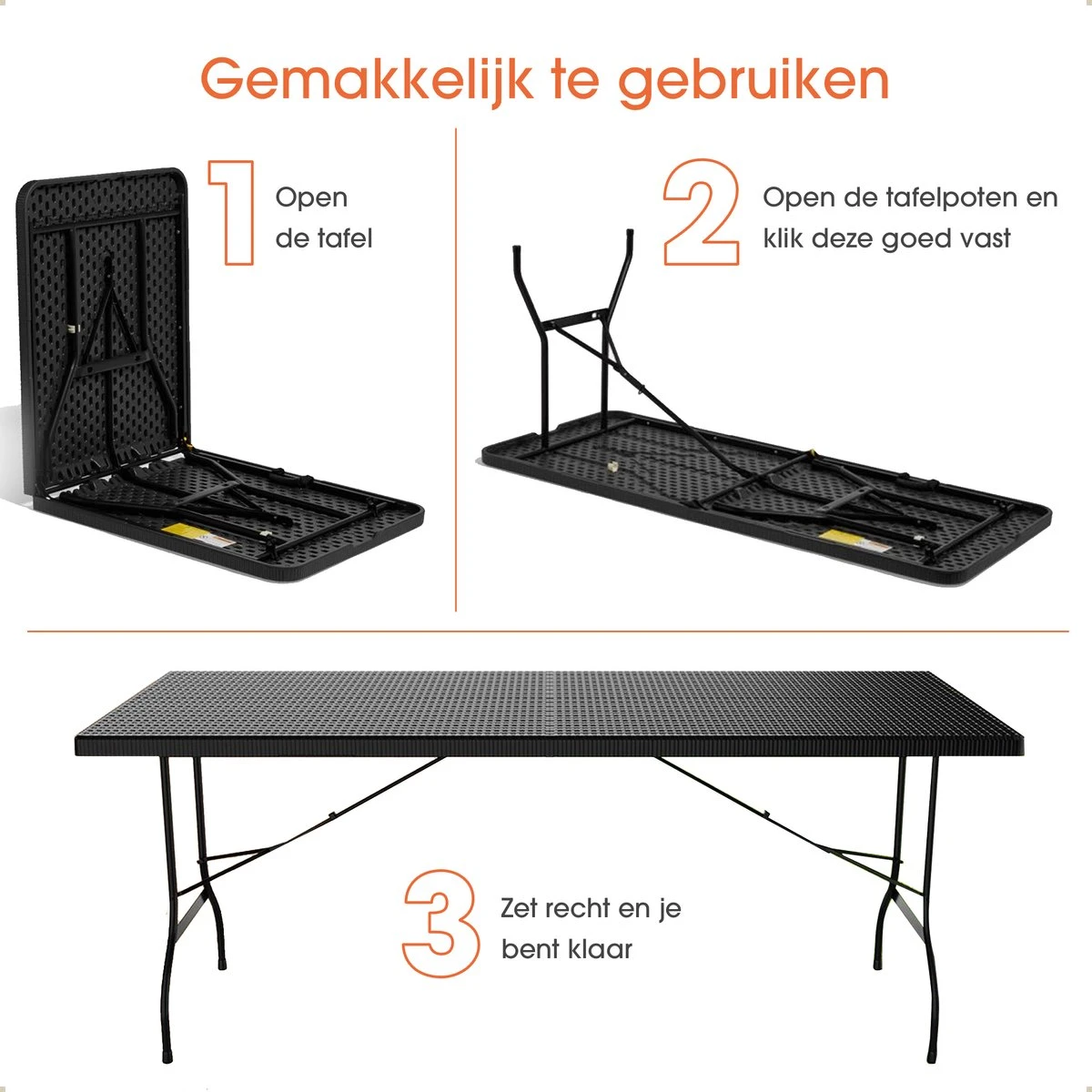 Lenx Klaptafel - Inklapbare Tafel - Opvouwbare Tuintafel - Vouwtafel - Inclusief Handvat En 2 Tafelkleden - 180x75x74cm - 6 Tot 8 Personen 8 Lenx Klaptafel - Inklapbare Tafel - Opvouwbare Tuintafel - Vouwtafel - Inclusief Handvat En 2 Tafelkleden - 180x75x74cm - 6 Tot 8 Personen - Afbeelding 6