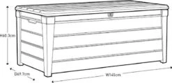 Keter Brushwood Opbergbox - Kussenbox - 455L - 145x69,7x60,3cm - Taupe -Tuin En Buiten 1200x581 1