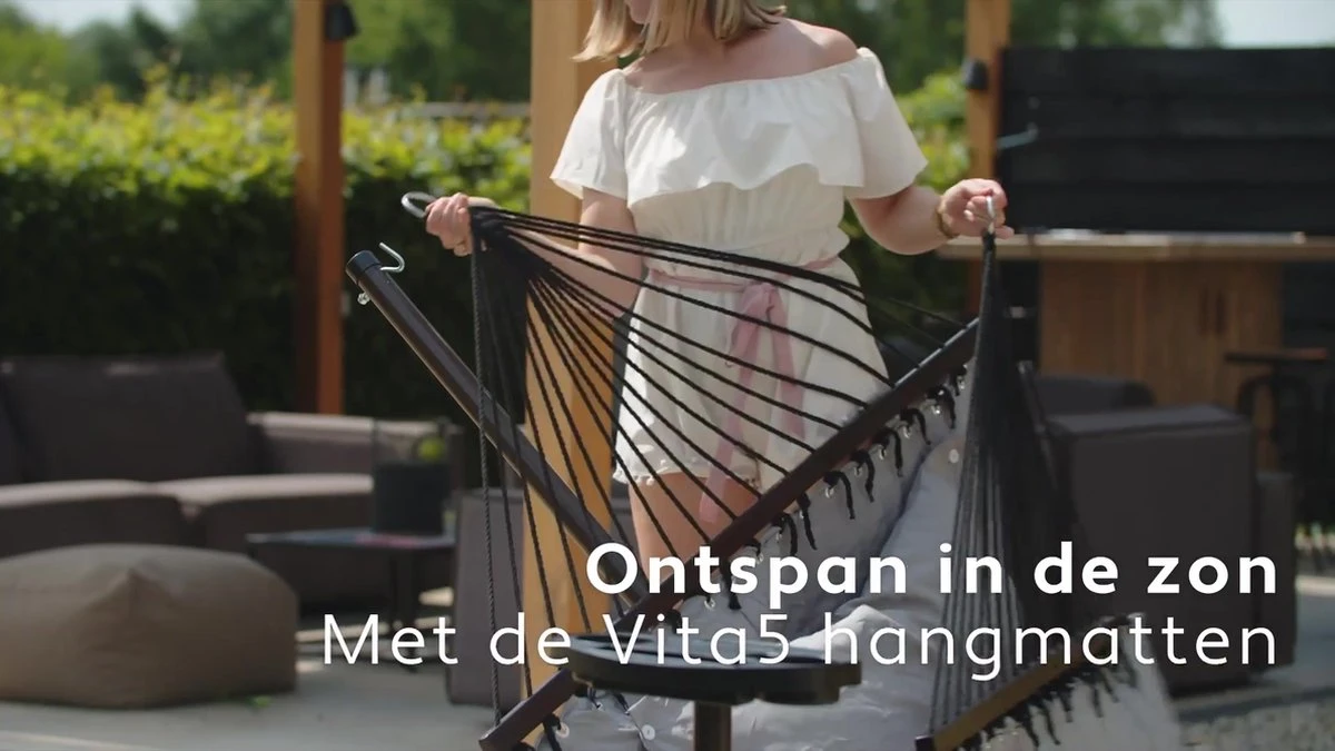 Vita5 Hangmat Met Standaard En Spreidstok – 2 Persoons – Incl. Bekerhouder - Afneembaar Kussen – Uv-bestendig – Lichtgrijs 4 Vita5 Hangmat Met Standaard En Spreidstok – 2 Persoons – Incl. Bekerhouder - Afneembaar Kussen – Uv-bestendig – Lichtgrijs - Afbeelding 2