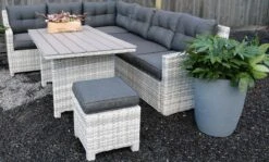 Merkloos Rivièra Original | Loungeset Hoekset Dining Set Tuinset | Wicker | Hoekbank, Hoge Tuintafel, 2 Hockers | 6 Zitplaatsen