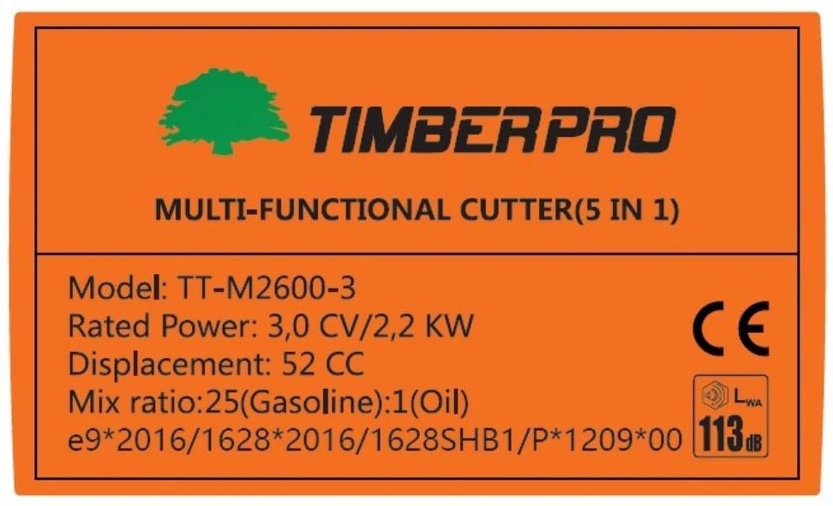 TIMBERPRO - 5-in-1 – Multitool – Benzine - Kettingzaag - Bosmaaier -Kantenmaaier - Haagschaar - Verlengstuk - 52 Cc. 8 TIMBERPRO - 5-in-1 – Multitool – Benzine - Kettingzaag - Bosmaaier -Kantenmaaier - Haagschaar - Verlengstuk - 52 Cc. - Afbeelding 6