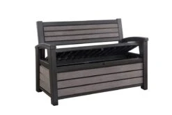 Keter - Hudson Bench Box - 2-zits Bank - Opbergbox - Hout Look & Feel - 227L - 138x63x89cm - Antraciet -Tuin En Buiten 1200x800 59