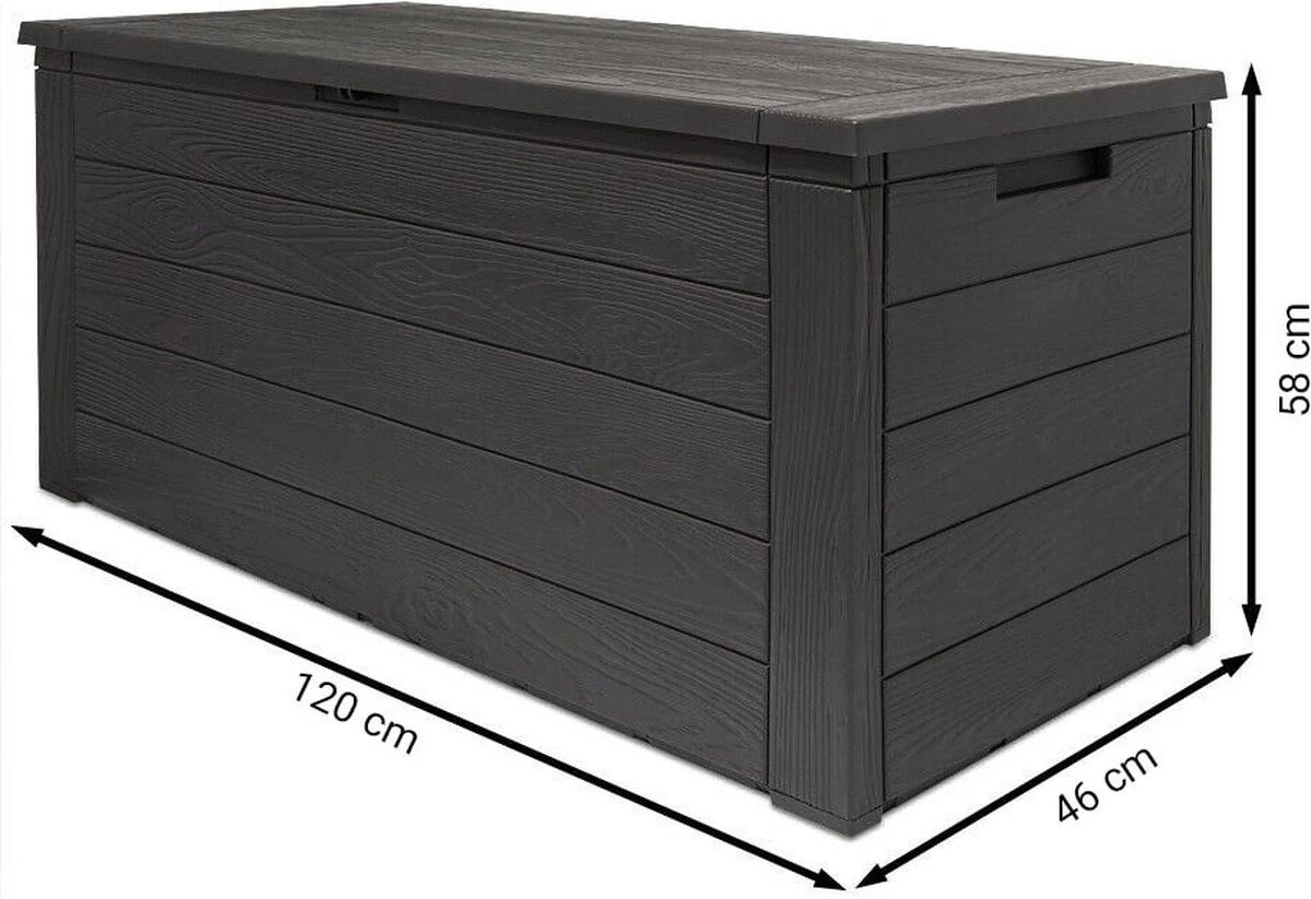 Merkloos Woody Tuin Opbergbox - 324 Liter 45x120x60 Cm - Tuinkussenbox - Antraciet/bruin 13 Merkloos Woody Tuin Opbergbox - 324 Liter 45x120x60 Cm - Tuinkussenbox - Antraciet/bruin - Afbeelding 11