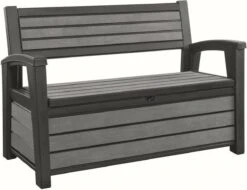 Keter - Hudson Bench Box - 2-zits Bank - Opbergbox - Hout Look & Feel - 227L - 138x63x89cm - Antraciet -Tuin En Buiten 1200x922