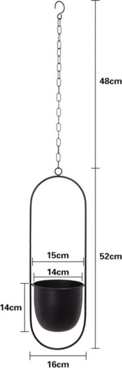 Be-Inspired® Hangende Bloempot Ovaal - Bloempot Binnen - Voor Hangplant – Plant Bloem Pot Met Opknoping – Plantenhanger - Plantenbak - Industrieel – Scandinavisch - Metaal - Zwart -Tuin En Buiten 398x1200
