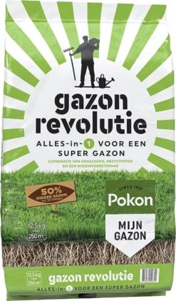 Pokon Gazon Revolutie - 12,5kg - Gazonmest / Graszaad / Bodemverbeteraar - Geschikt Voor 250m² - Binnen 15 Dagen Resultaat -Tuin En Buiten 702x1200