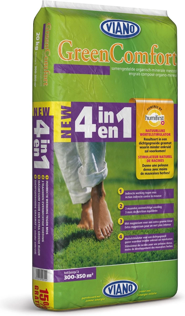 Viano Nieuwe 4-in-1 20kg: Voorkomt Mos En Onkruid In Het Gazon